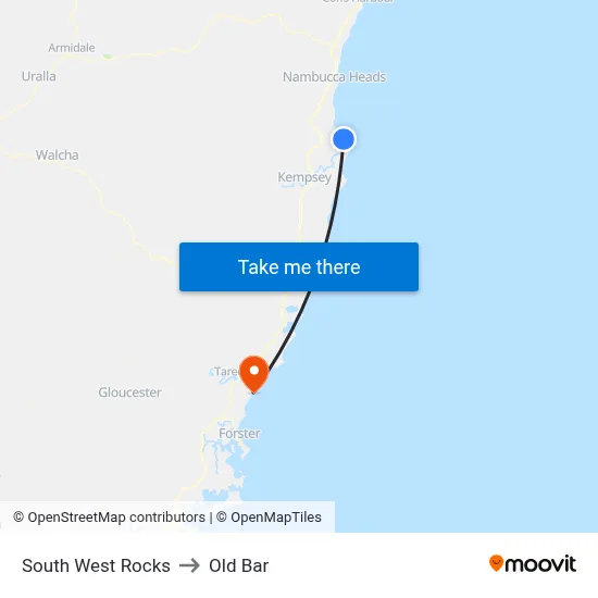 South West Rocks to Old Bar map