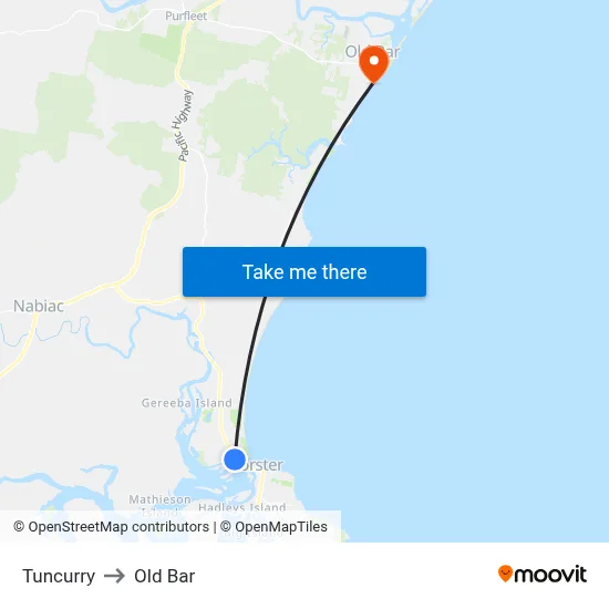 Tuncurry to Old Bar map