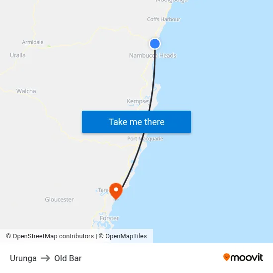 Urunga to Old Bar map