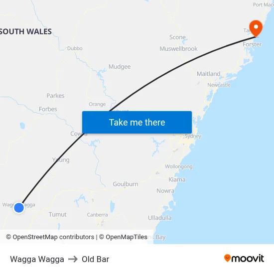 Wagga Wagga to Old Bar map