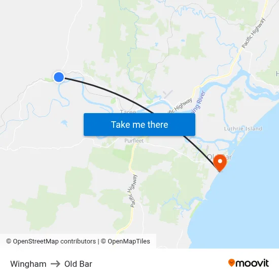 Wingham to Old Bar map