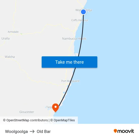 Woolgoolga to Old Bar map