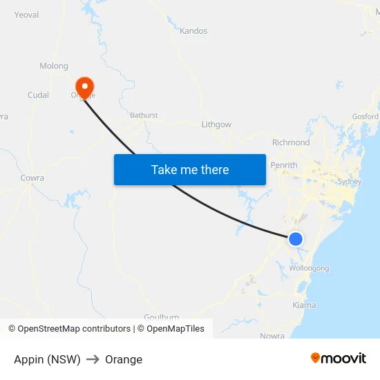 Appin (NSW) to Orange map