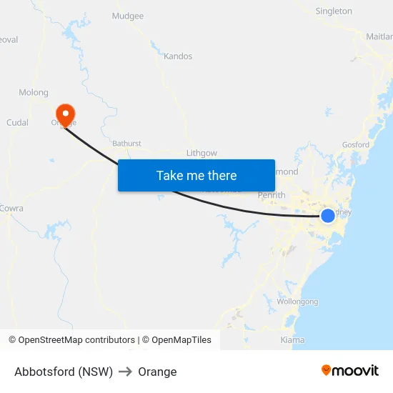 Abbotsford (NSW) to Orange map