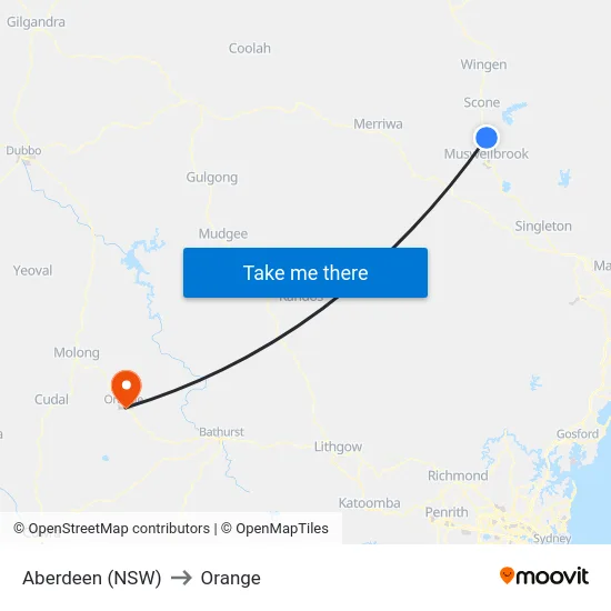 Aberdeen (NSW) to Orange map