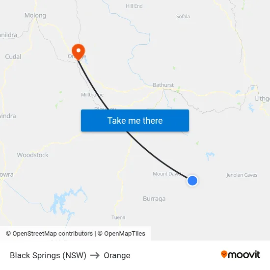Black Springs (NSW) to Orange map