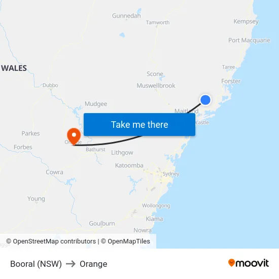 Booral (NSW) to Orange map