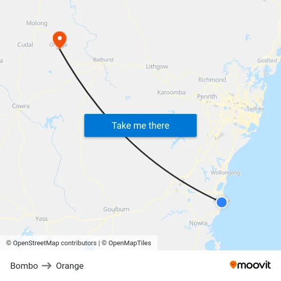 Bombo to Orange map