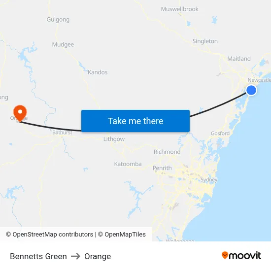 Bennetts Green to Orange map