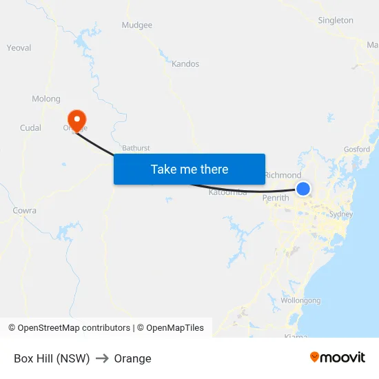Box Hill (NSW) to Orange map