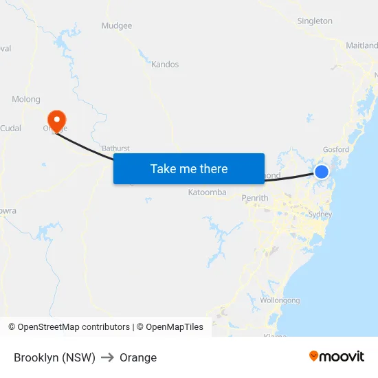 Brooklyn (NSW) to Orange map