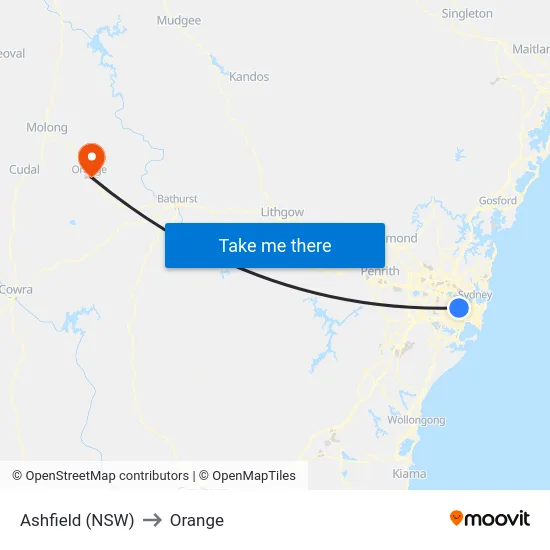 Ashfield (NSW) to Orange map