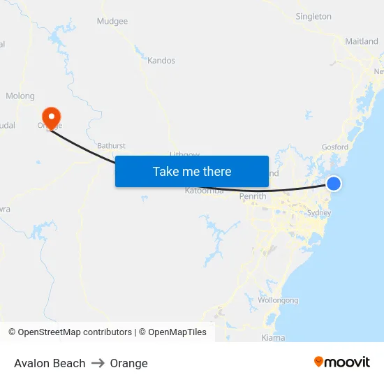 Avalon Beach to Orange map