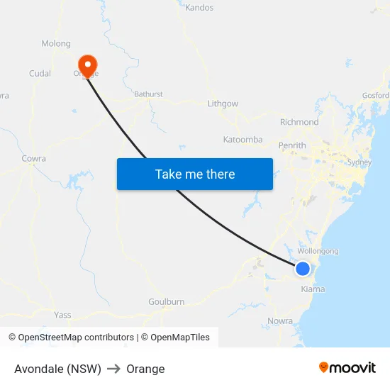 Avondale (NSW) to Orange map