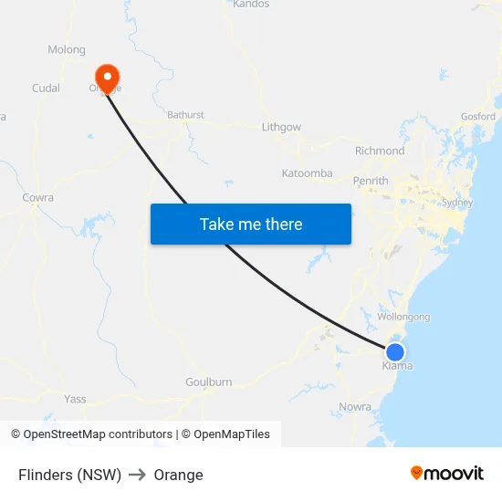 Flinders (NSW) to Orange map