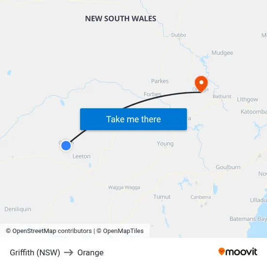 Griffith (NSW) to Orange map