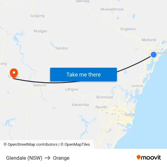 Glendale (NSW) to Orange map