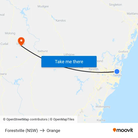 Forestville (NSW) to Orange map