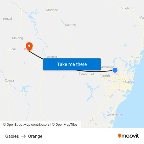Gables to Orange map