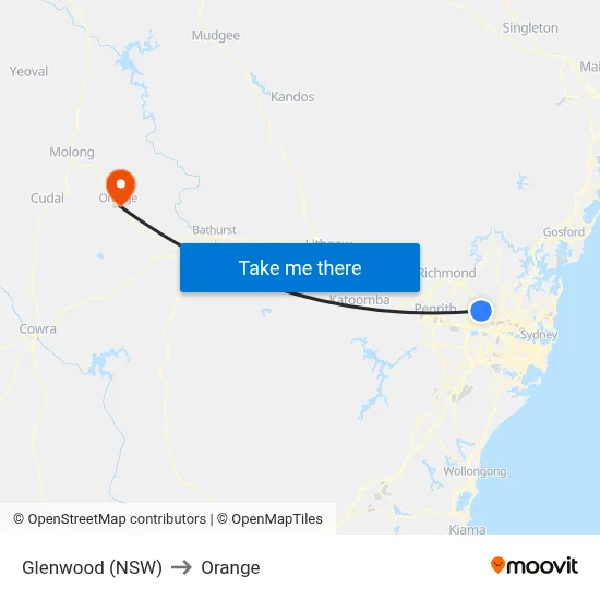 Glenwood (NSW) to Orange map