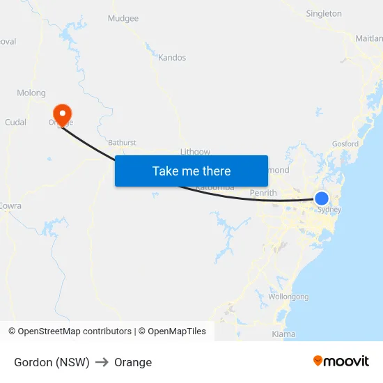 Gordon (NSW) to Orange map