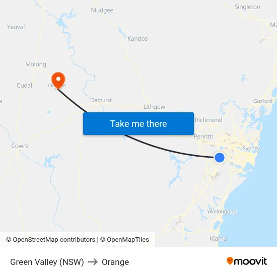 Green Valley (NSW) to Orange map