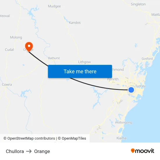 Chullora to Orange map