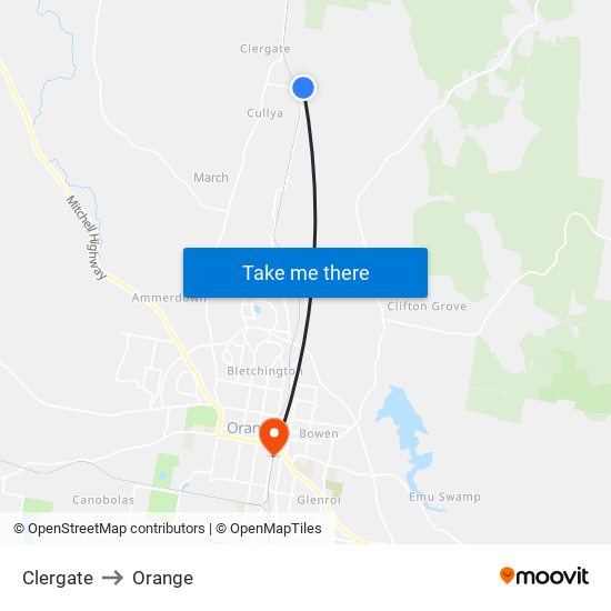Clergate to Orange map