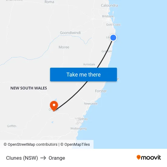 Clunes (NSW) to Orange map