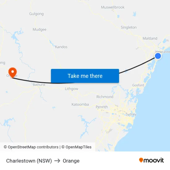 Charlestown (NSW) to Orange map