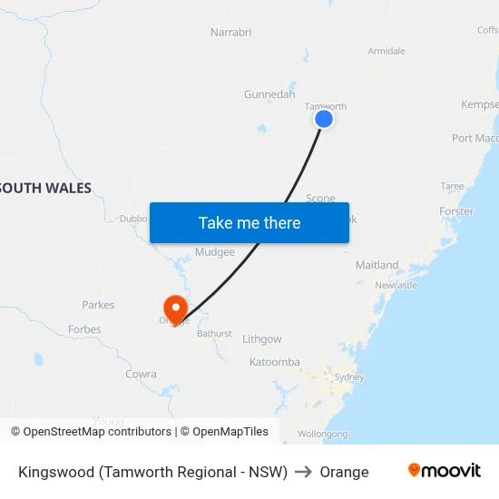 Kingswood (Tamworth Regional - NSW) to Orange map