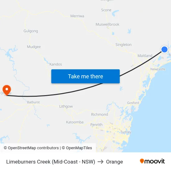Limeburners Creek (Mid-Coast - NSW) to Orange map