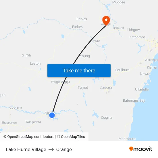 Lake Hume Village to Orange map