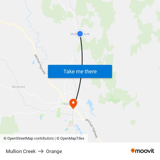 Mullion Creek to Orange map