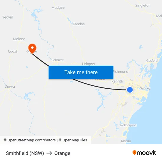 Smithfield (NSW) to Orange map