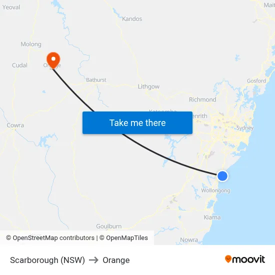 Scarborough (NSW) to Orange map