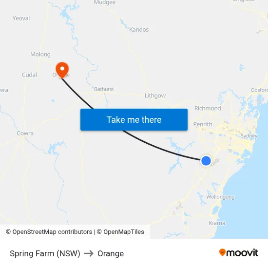 Spring Farm (NSW) to Orange map