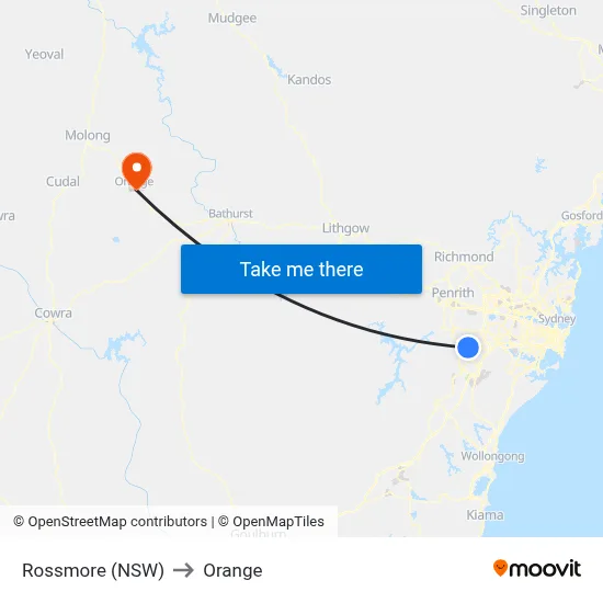 Rossmore (NSW) to Orange map
