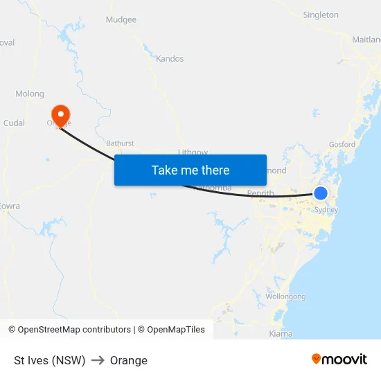 St Ives (NSW) to Orange map