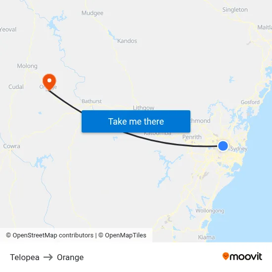 Telopea to Orange map
