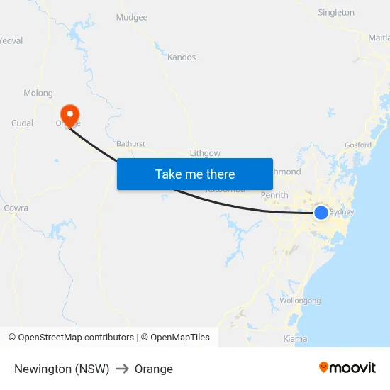 Newington (NSW) to Orange map