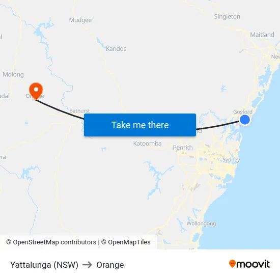 Yattalunga (NSW) to Orange map