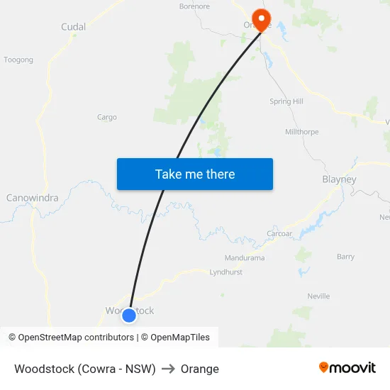 Woodstock (Cowra - NSW) to Orange map