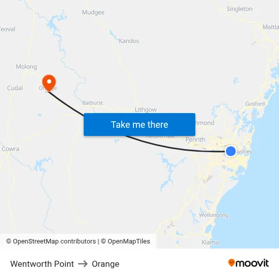 Wentworth Point to Orange map
