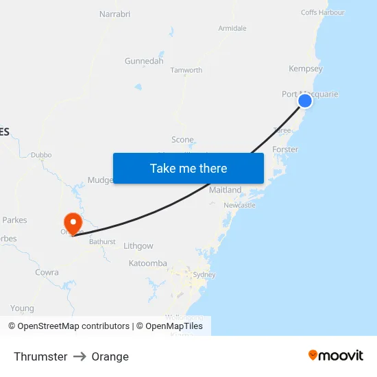 Thrumster to Orange map