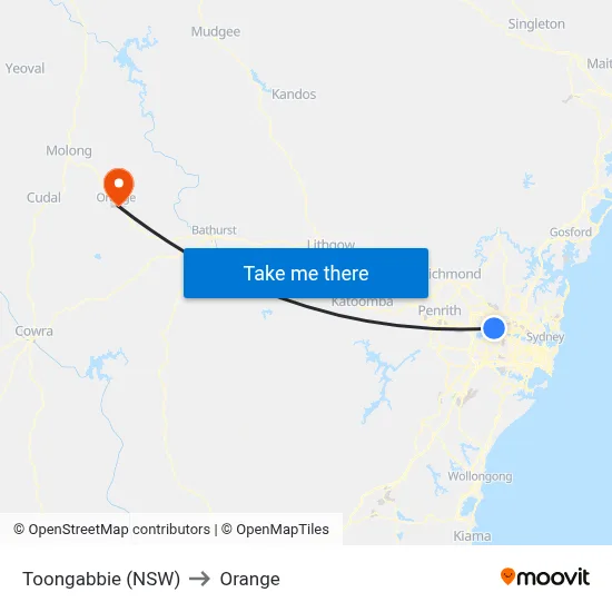 Toongabbie (NSW) to Orange map