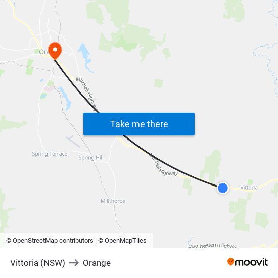 Vittoria (NSW) to Orange map