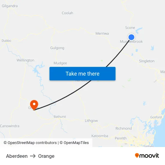 Aberdeen to Orange map