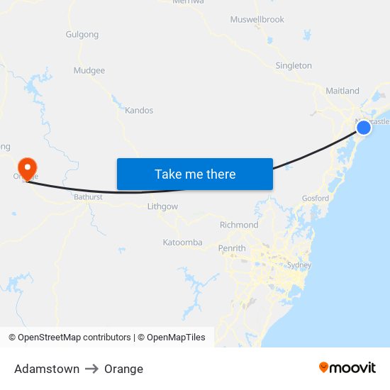 Adamstown to Orange map