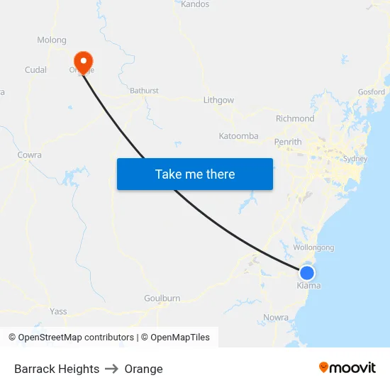 Barrack Heights to Orange map